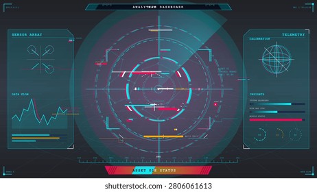 Abstract technology interface showing matrix graphics, digital readouts, and wireframe diagrams on a modern control panel.