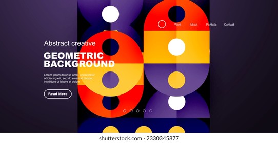 Abstract technology landing page background with circles and round elements. Creative concept for business, technology, science or print design
