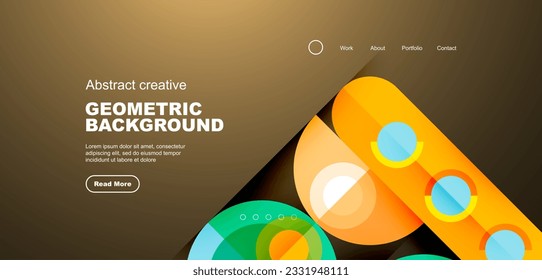 Abstract technology landing page background with circles and round elements. Creative concept for business, technology, science or print design
