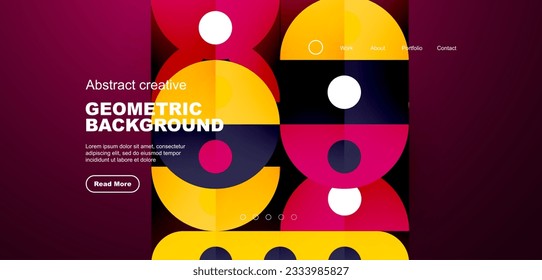 Abstract technology landing page background with circles and round elements. Creative concept for business, technology, science or print design