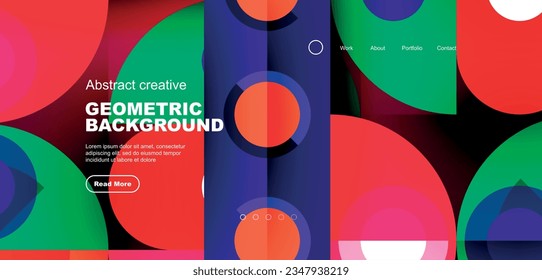 Abstract technology landing page background with circles and round elements. Creative concept for business, technology, science or print design