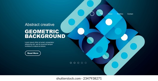 Abstract technology landing page background with circles and round elements. Creative concept for business, technology, science or print design