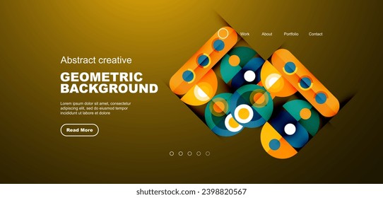 Abstract technology landing page background with circles and round elements. Creative concept for business, technology, science or print design