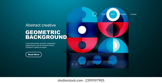 Abstract technology landing page background with circles and round elements. Creative concept for business, technology, science or print design