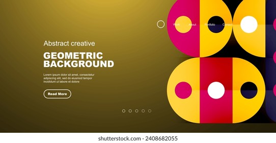 Abstract technology landing page background with circles and round elements. Creative concept for business, technology, science or print design