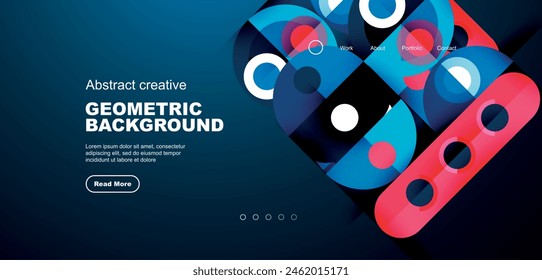 Abstract technology landing page background with circles and round elements. Creative concept for business, technology, science or print design