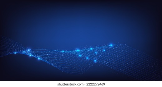 Abstract technology landscape dynamic pattern wave. Digital data grid mesh curve shape structure. Blue light effect futuristic wireframe illustration vector.