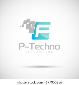 Abstract Technology Letter Logo for Electronic and technology Company