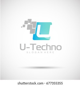 Abstract Technology Letter Logo for Electronic and technology Company