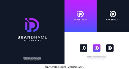 Abstract technology letter P or D or PD monogram logo design inspiration