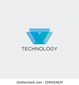 Abstract technology letter V logo design template.