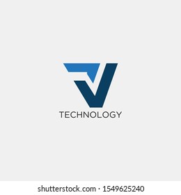 Abstract technology letter V logo design template.