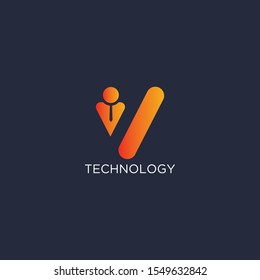 Abstract technology letter V logo design template.