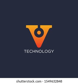 Abstract technology letter V logo design template.