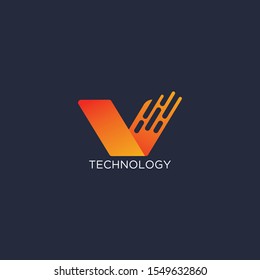 Abstract technology letter V logo design template.