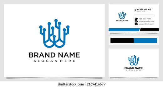 Abstract technology letter W data logo design template.