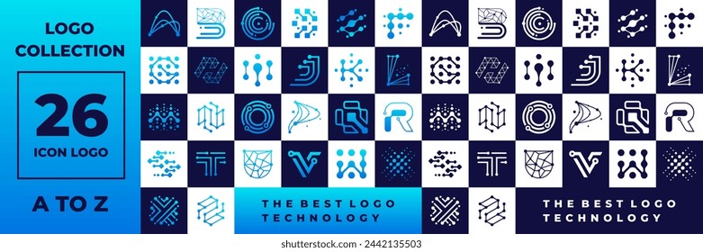 Abstract technology letter A to Z logo design vector. set logo
