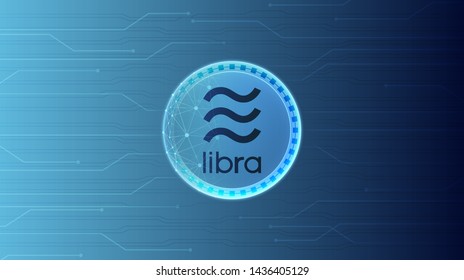 Abstract technology with libra currency and circuit board on blue color background