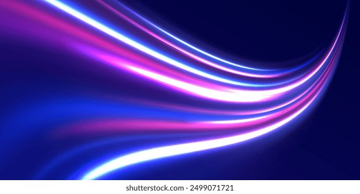 Abstract technology light lines background 3d. Glitter blue wave light effect. Magic golden luminous glow design. Neon motion glowing wavy lines. Vector illustration.