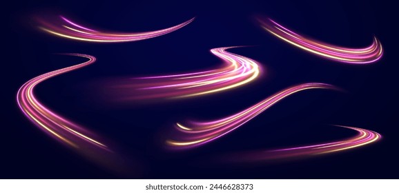 Abstract technology light lines. shiny spiral lines effect neon color glowing lines background, high-speed light trails effect. dynamic high speed data streaming traffic.	
