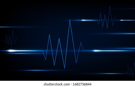 abstract technology lights dark backdrop with Arrow Light Blue Heart pulse monitor with signal. Heart beat. icon. Hitech communication. Coronavirus Infection