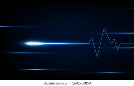 abstract technology lights dark backdrop with Arrow Light Blue Heart pulse monitor with signal. Heart beat. icon. Hitech communication. Coronavirus Infection