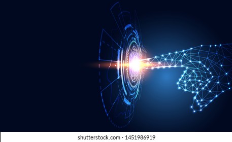 Abstract technology line triangle and points hand low poly future modern wireframe on hi tech future blue background. for template, web design or presentation.