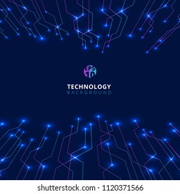 Abstract technology lines with lighting glow futuristic perspective on dark blue background. You can use for brochure, presentation, poster, leaflet, flyer, print, advertising, banner, website. Vector