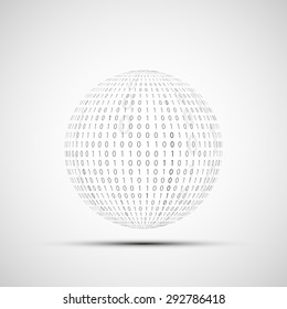 Abstract Technology logo. Ball of binary code. Stock Vector.