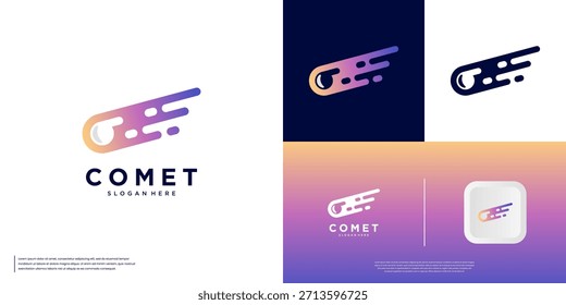 Logotipo de tecnología abstracta, con conceptos de objetos espaciales, meteoritos, colas de fuego, ilustración de Diseño gráfico.