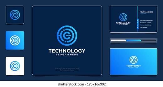 Abstract technology logo design with business card template