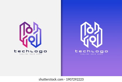 Abstract Technology Logo Design. Modern Colorful Futuristic Line Symbol Design, Usable For Business, Community, Industrial, Tech, Services Company. Flat Vector Logo Design Illustration.