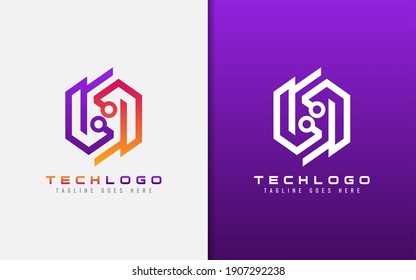 Abstract Technology Logo Design. Modern Colorful Futuristic Line Symbol Design, Usable For Business, Community, Industrial, Tech, Services Company. Flat Vector Logo Design Illustration.