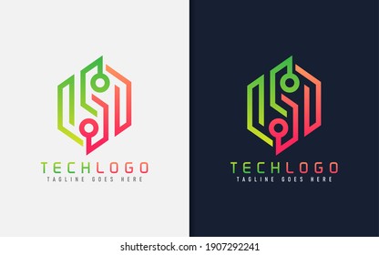 Abstract Technology Logo Design. Modern Colorful Futuristic Line Symbol Design, Usable For Business, Community, Industrial, Tech, Services Company. Flat Vector Logo Design Illustration.