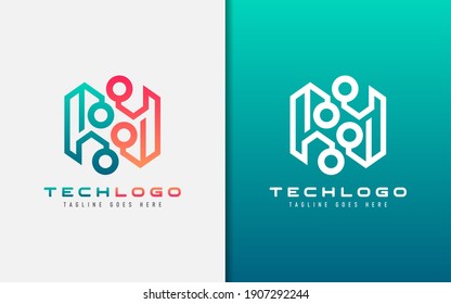 Abstract Technology Logo Design. Modern Colorful Futuristic Line Symbol Design, Usable For Business, Community, Industrial, Tech, Services Company. Flat Vector Logo Design Illustration.