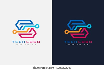 Abstract Technology Logo Design. Modern Colorful Futuristic Line Symbol Design, Usable For Business, Community, Industrial, Tech, Services Company. Flat Vector Logo Design Illustration.