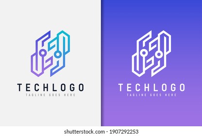 Abstract Technology Logo Design. Modern Colorful Futuristic Line Symbol Design, Usable For Business, Community, Industrial, Tech, Services Company. Flat Vector Logo Design Illustration.