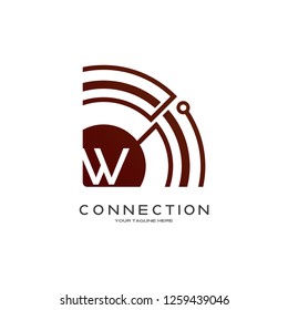 Abstract technology logo, emblem or sign, symbol, icon tech, W
