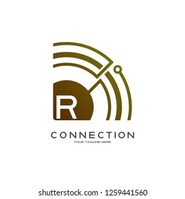 Abstract technology logo, emblem or sign, symbol, connection, icon tech, R,