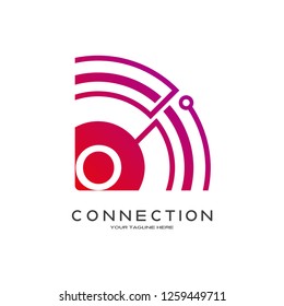 Abstract technology logo, emblem or sign, symbol, connection, icon tech, O,