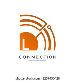 Abstract technology logo, emblem or sign, symbol, connection, icon tech, L,
