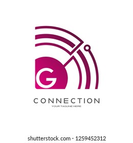 Abstract technology logo, emblem or sign, symbol, connection, mono lines, icon tech, G,