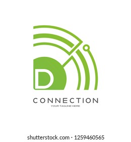 Abstract technology logo, emblem or sign, symbol, connection, mono lines, design element, icon tech, D,