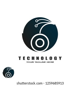 Abstract technology logo, emblem or sign, symbol, connection, mono lines,  bird tech, design element, icon tech, O,