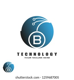 Abstract technology logo, emblem or sign, symbol, connection, mono lines,  bird tech, design element, icon tech, B,
