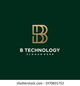 Abstract technology logo letter B set Creative B logo, connected gold color B luxury letter b logo icon