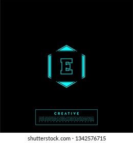 abstract technology logo letter E in chexagon shape design concept