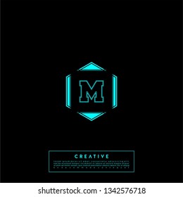 abstract technology logo letter M in chexagon shape design concept