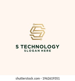 Logo für abstrakte Technologie Buchstaben s Logo für abstrakte Monogramme Briefgestaltung in goldener Farbe