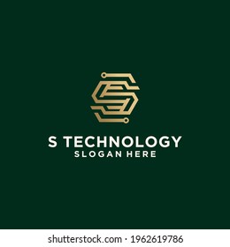 Abstract technology logo letter s Abstract monogram logo s letter design set in gold color